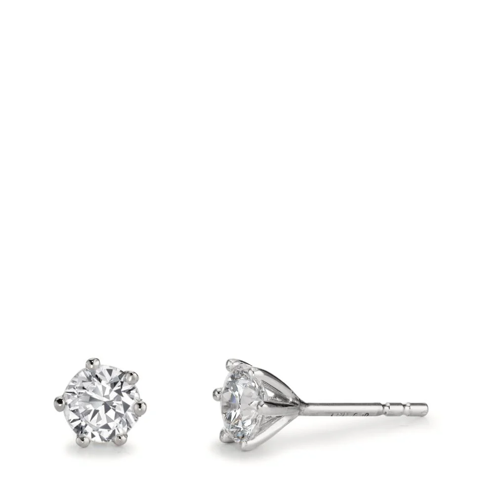 Orecchini a bottone Oro bianco 750/18 carati Laboratorio di diamanti coltivato 1 ct, 2 pietra, w-si Ø5.5 mm