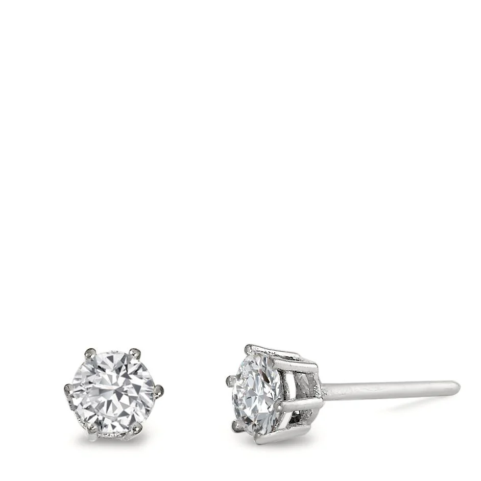 Orecchini a bottone Oro bianco 750/18 carati Moissanite 2 pietra Ø5 mm