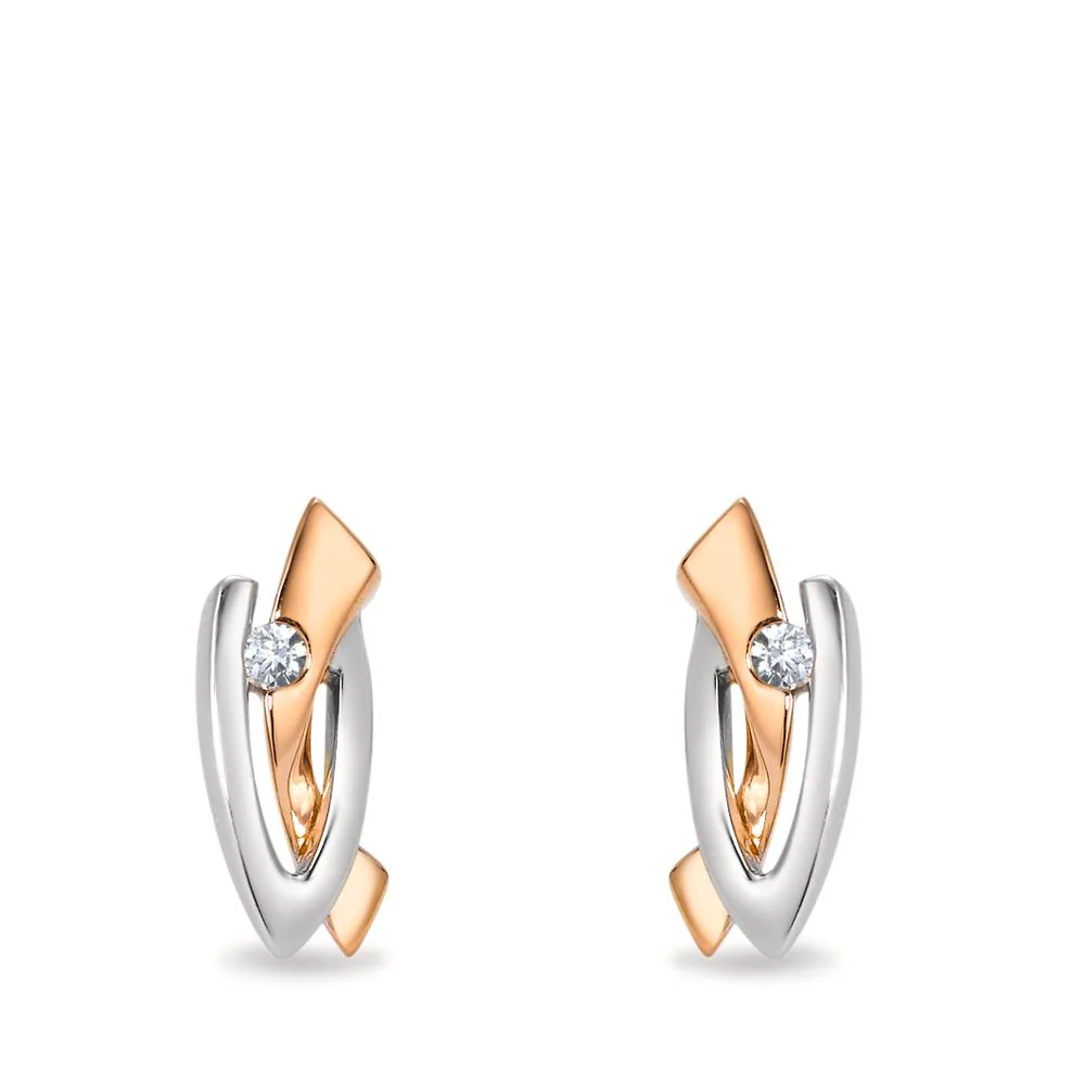 Orecchini a bottone Oro bianco 750/18 carati, Oro rosso 750/18 carati Diamante 0.03 ct, 2 pietra, w-si - Image 2