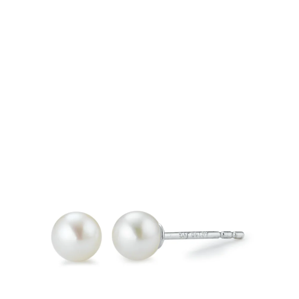 Orecchini a bottone Oro bianco 750/18 carati Perla coltivata d'acqua dolce bianco, 2 Perla, 6 mm