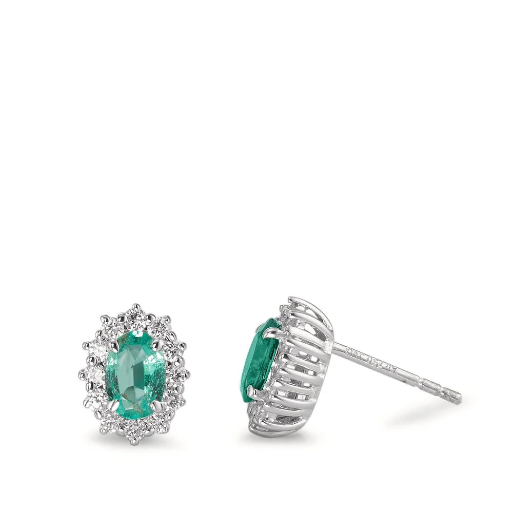 Orecchini a bottone Oro bianco 750/18 carati Smeraldo 0.80 ct, 2 pietra, Diamante 0.36 ct, w-si