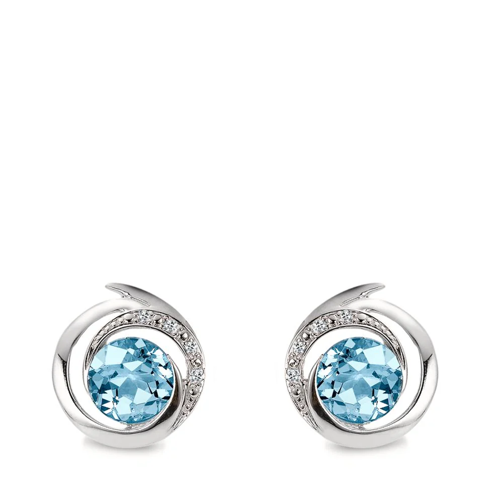 Orecchini a bottone Oro bianco 750/18 carati Topazio blu, 2 pietra, Diamante bianco, 0.03 ct, 6 pietra, [Brillant], w-si Ø11 mm - Image 3