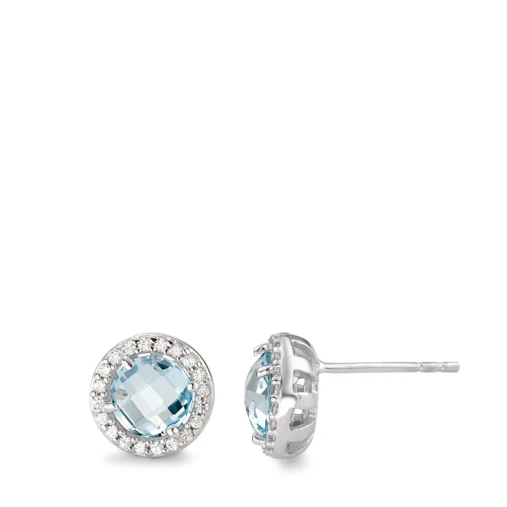 Orecchini a bottone Oro bianco 750/18 carati Topazio blu, Zirconia Ø9 mm