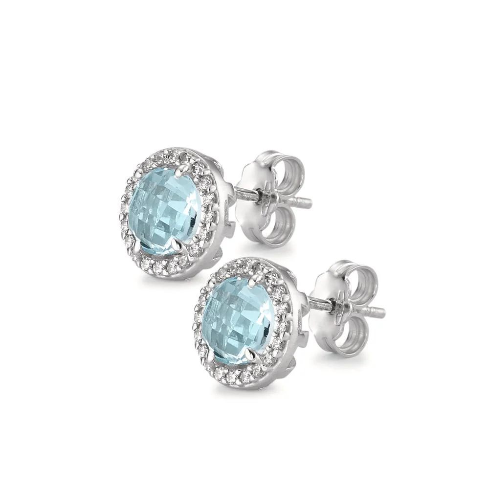 Orecchini a bottone Oro bianco 750/18 carati Topazio blu, Zirconia Ø9 mm - Image 2