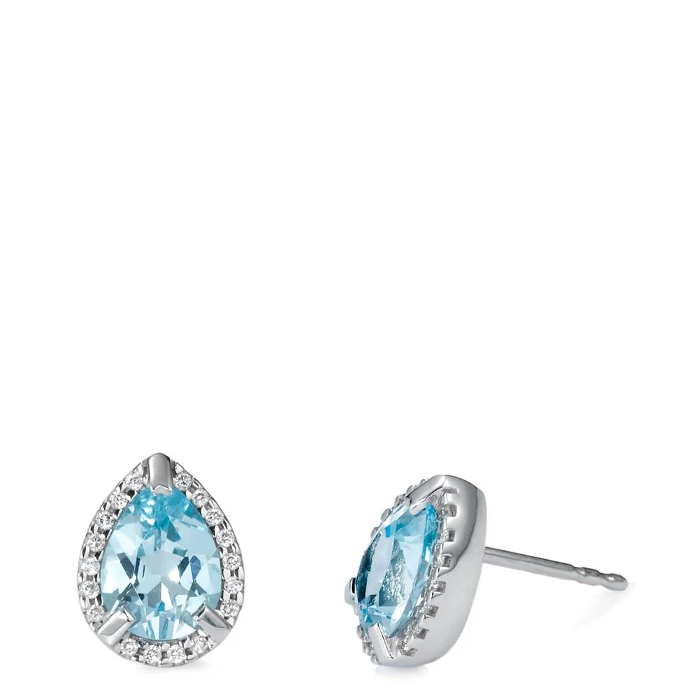 Orecchini a bottone Oro bianco 750/18 carati Topazio, Diamante 0.15 ct, 36 pietra, [Brillant], w-si