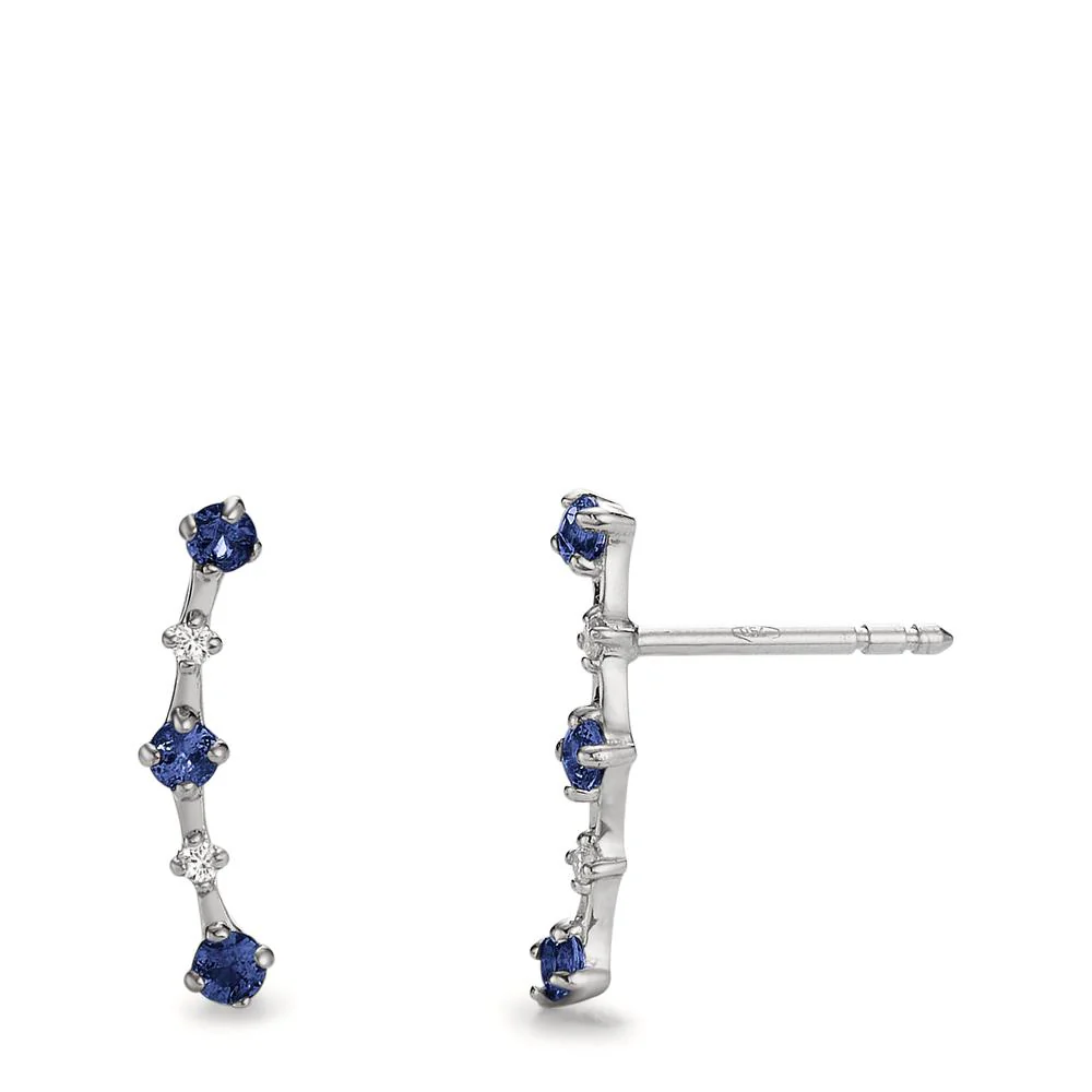 Orecchini a bottone Oro bianco 750/18 carati Zaffiro 0.30 ct, 6 pietra, Diamante 0.32 ct, 4 pietra, [Brillant]
