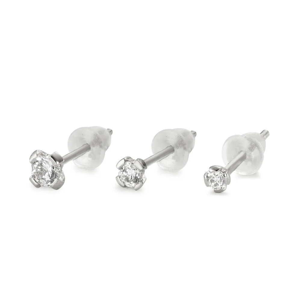 Orecchini a bottone Oro bianco 750/18 carati Zirconia bianco