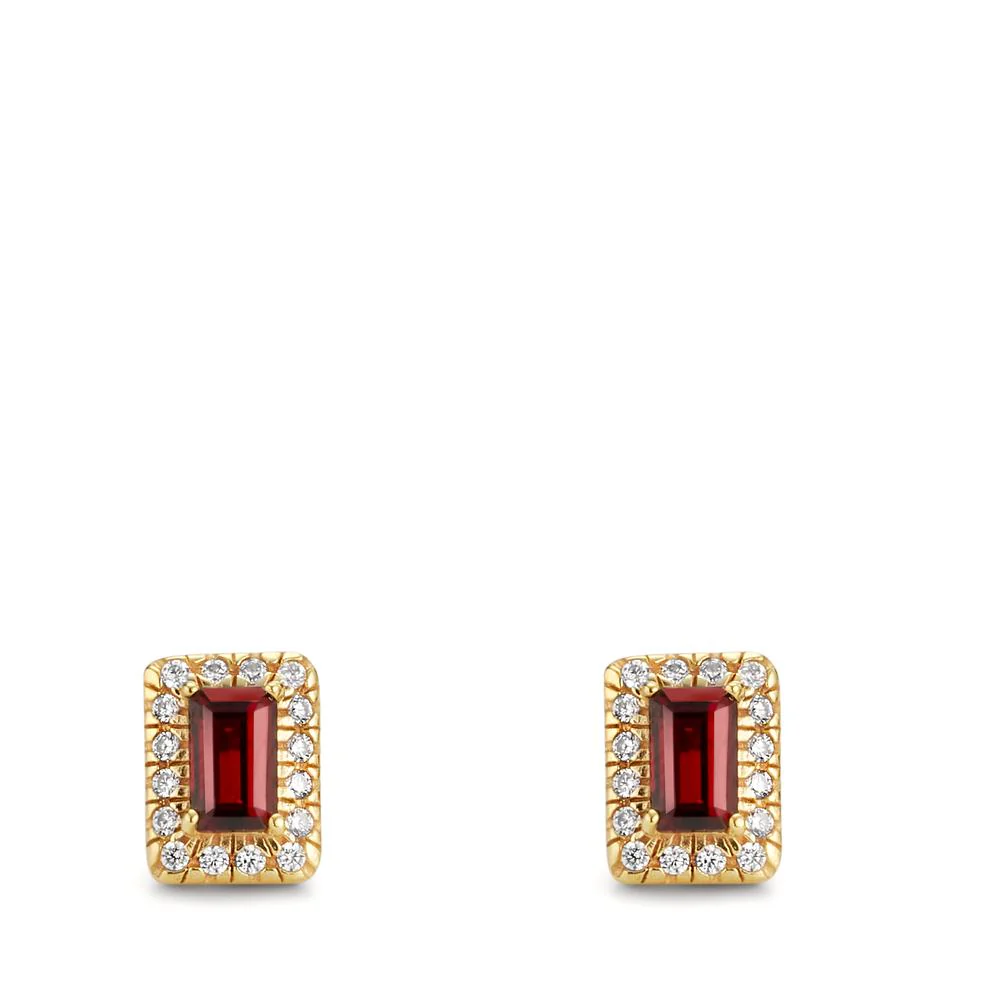 Orecchini a bottone Oro giallo 375/9K Granato 2 pietra, Zirconia 32 pietra - Image 2