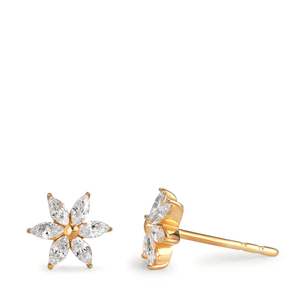 Orecchini a bottone Oro giallo 375/9K Zirconia 12 pietra Fiore Ø7 mm
