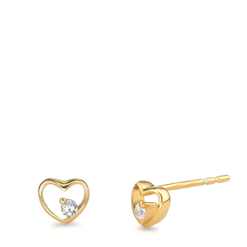 Orecchini a bottone Oro giallo 375/9K Zirconia Cuore Ø5 mm