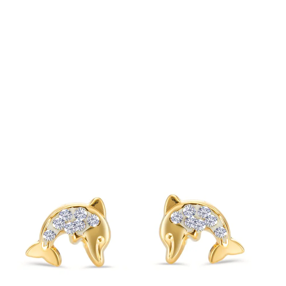Orecchini a bottone Oro giallo 585/14 kt Cristallo 14 pietra Delfino Ø6 mm - Image 2