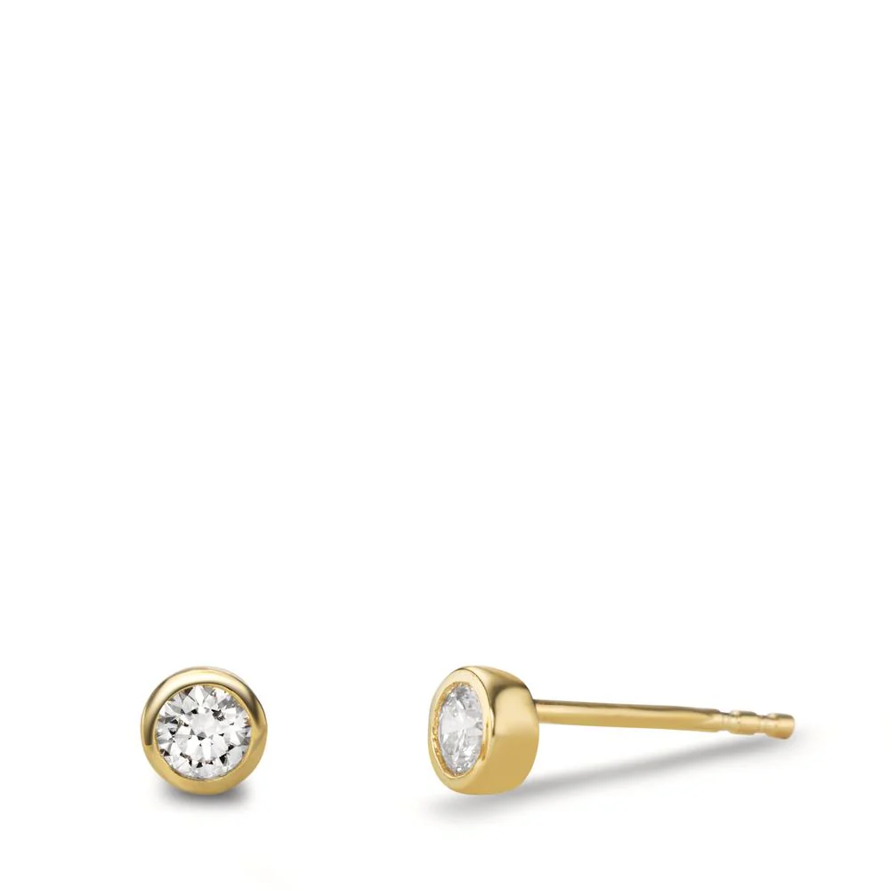 Orecchini a bottone Oro giallo 585/14 kt Laboratorio di diamanti coltivato 0.24 ct, 2 pietra, tw-vsi Ø4 mm