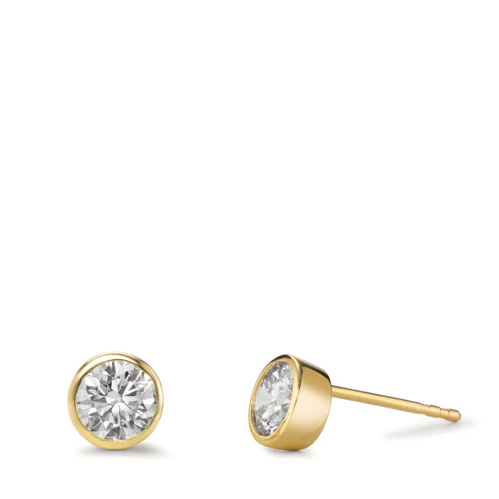 Orecchini a bottone Oro giallo 585/14 kt Laboratorio di diamanti coltivato 0.93 ct, 2 pietra, tw-vsi Ø6 mm