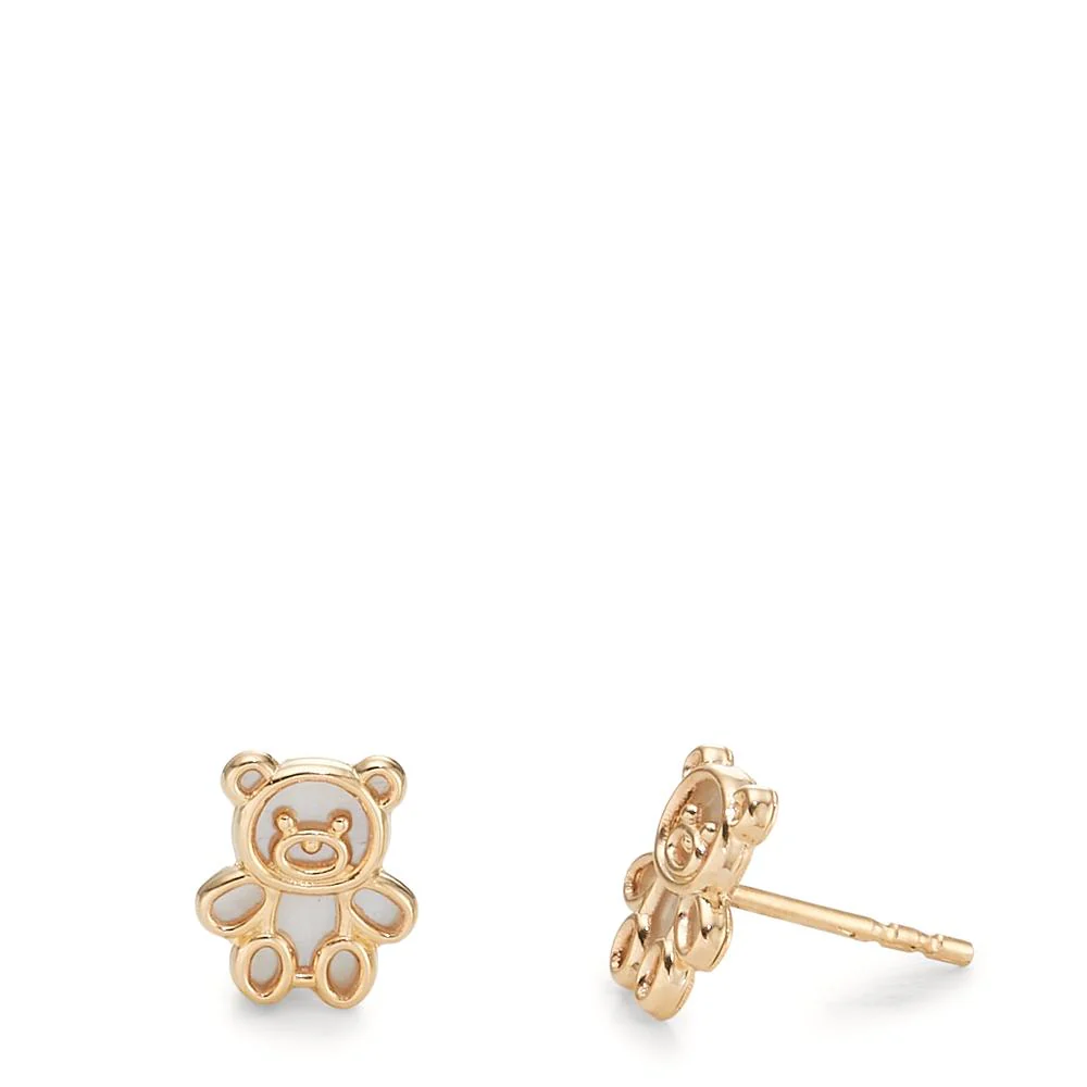 Orecchini a bottone Oro giallo 585/14 kt Madreperla Orsacchiotto di peluche Ø6.5 mm