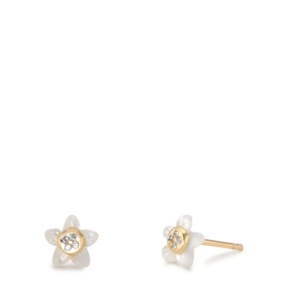 Orecchini a bottone Oro giallo 585/14 kt Madreperla Stella alpina Ø6 mm