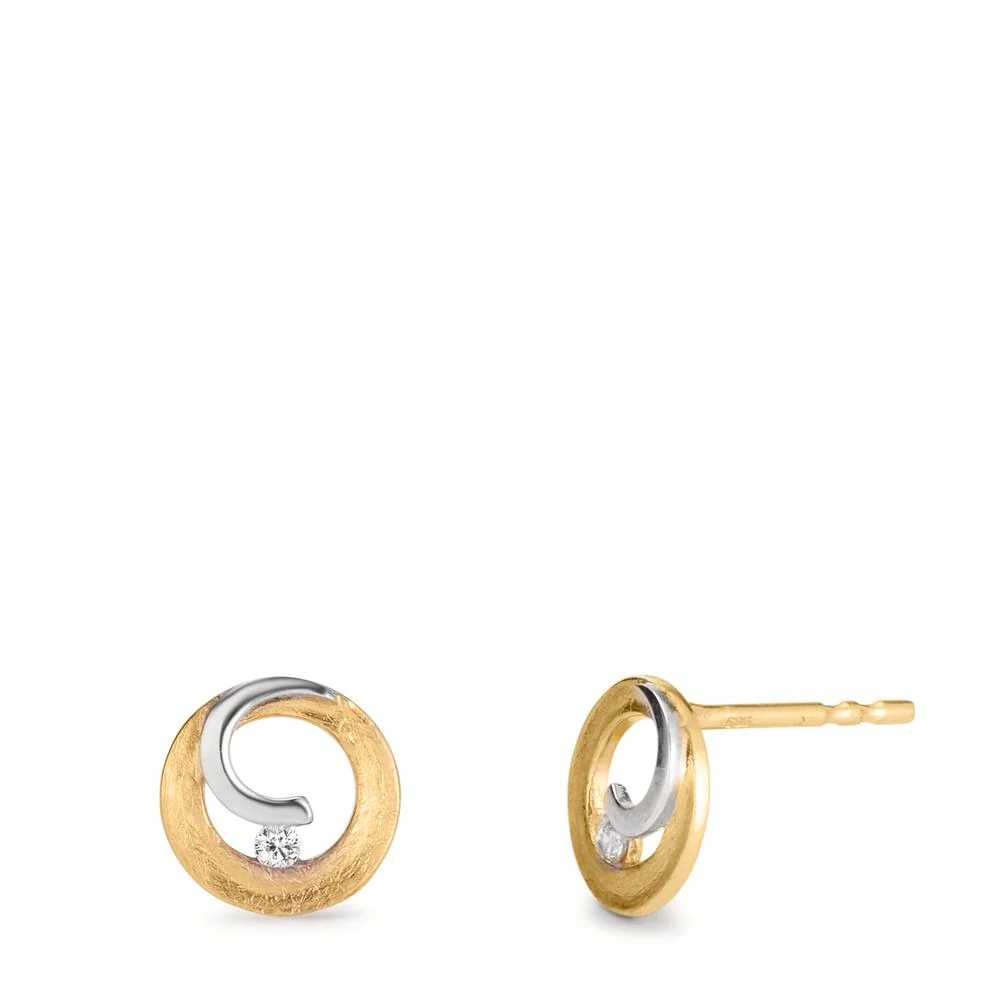 Orecchini a bottone Oro giallo 585/14 kt, Oro bianco 585/14 kt Diamante 0.03 ct, w-si Ø8 mm
