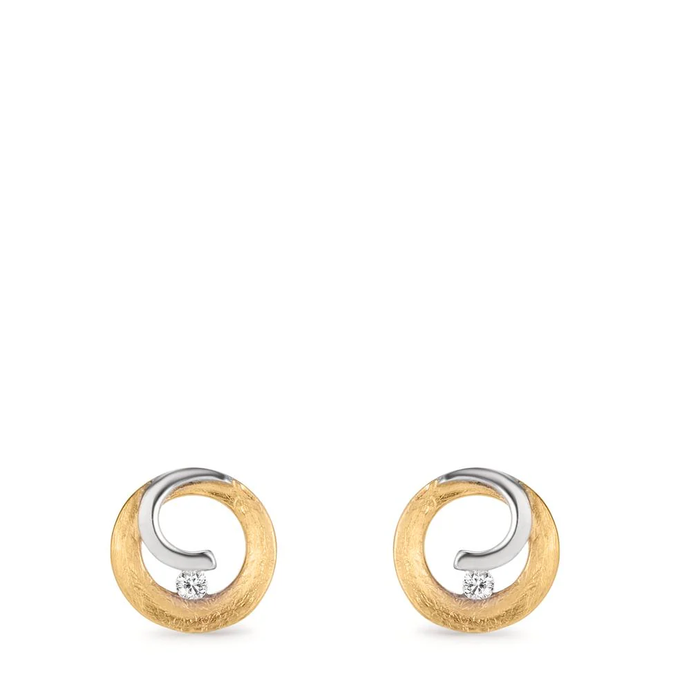 Orecchini a bottone Oro giallo 585/14 kt, Oro bianco 585/14 kt Diamante 0.03 ct, w-si Ø8 mm - Image 2