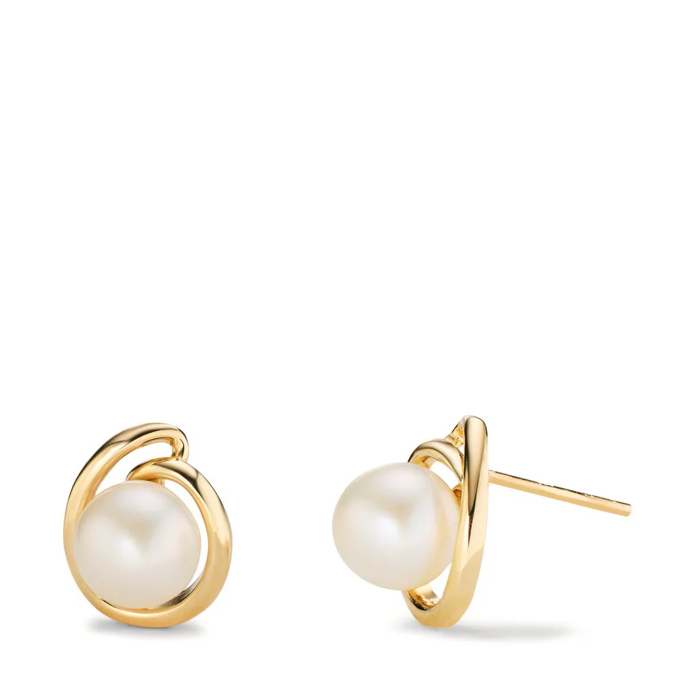 Orecchini a bottone Oro giallo 585/14 kt Perla coltivata d'acqua dolce, 2 Perla, 7.5 mm