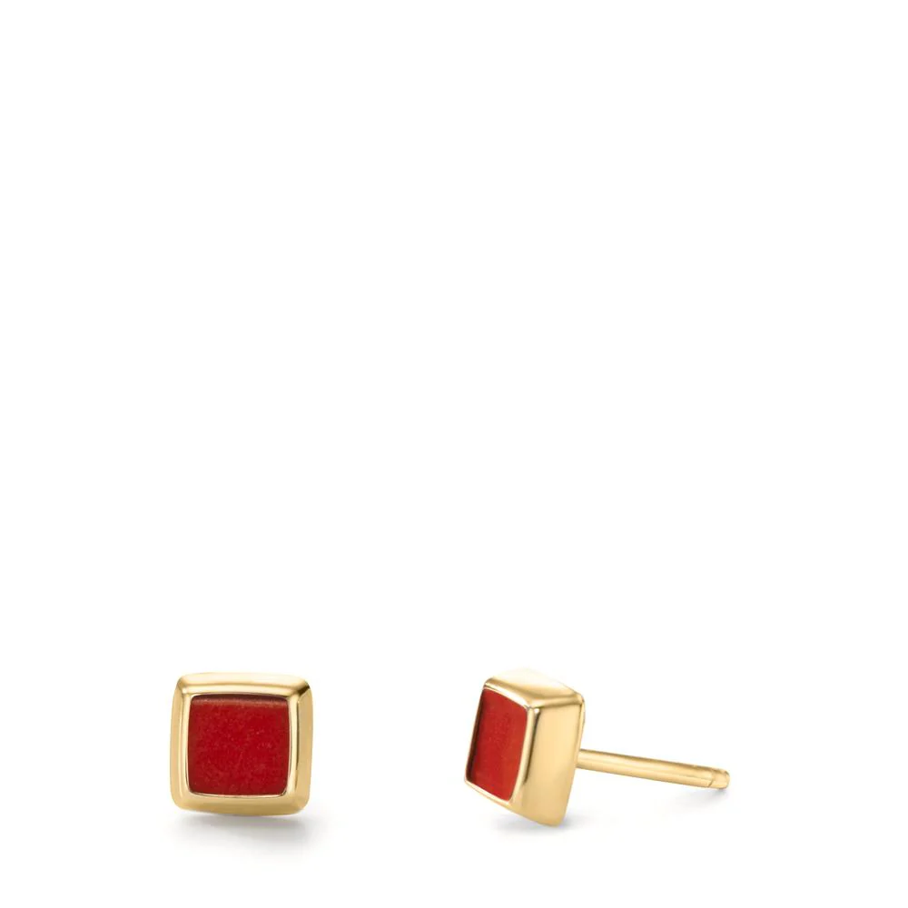 Orecchini a bottone Oro giallo 585/14 kt [synth. Stein] rosso, 2 pietra Ø4.5 mm