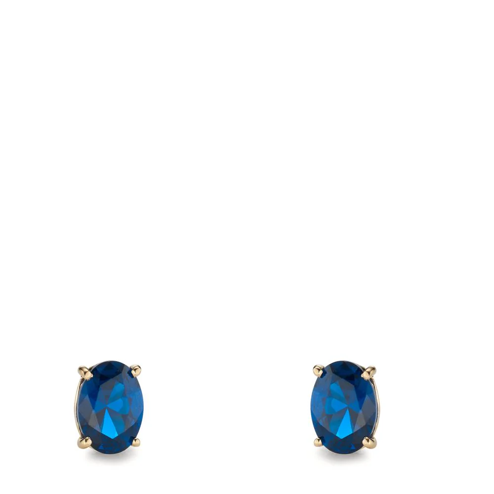Orecchini a bottone Oro giallo 585/14 kt Zirconia blu, 2 pietra - Image 2