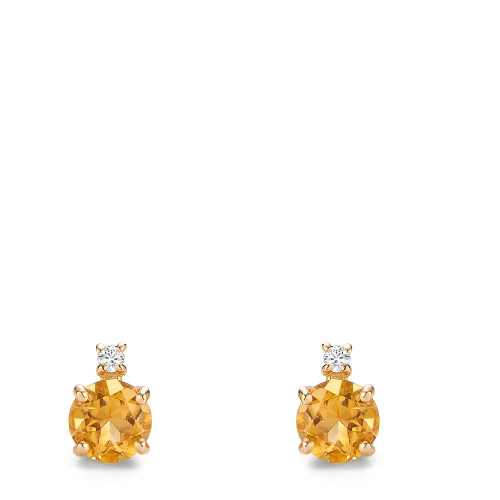 Orecchini a bottone Oro giallo 750/18 carati Citrino 1 ct, 2 pietra, Diamante 0.032 ct, 2 pietra, w-si - Image 2