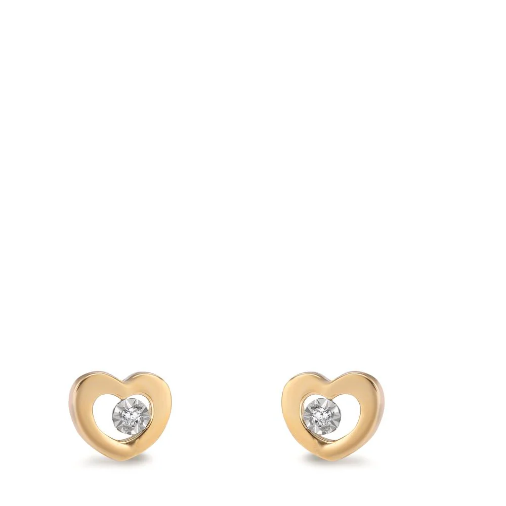 Orecchini a bottone Oro giallo 750/18 carati Diamante 0.01 ct, 2 pietra, w-si Cuore Ø5.5 mm - Image 2