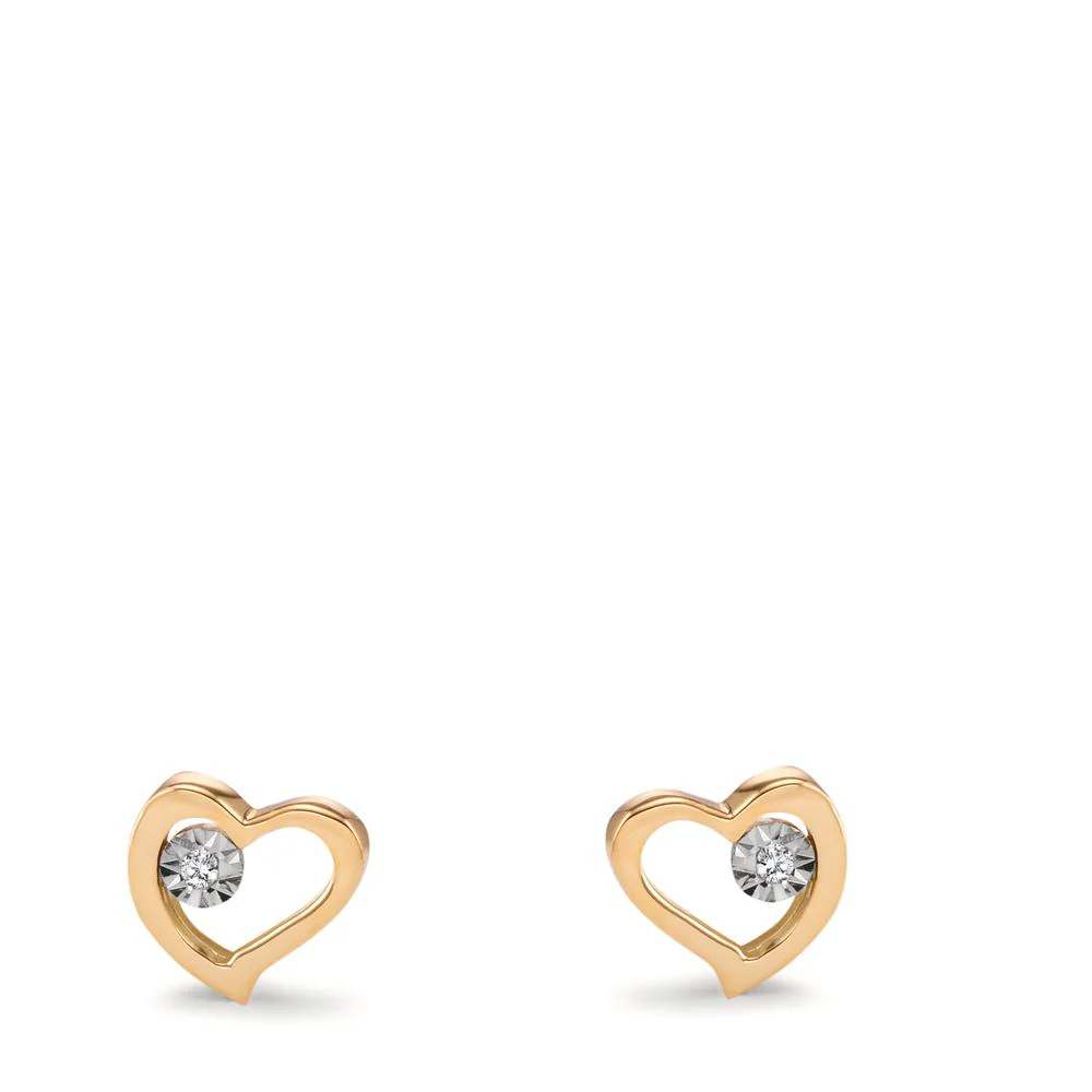 Orecchini a bottone Oro giallo 750/18 carati Diamante 0.01 ct, 2 pietra, w-si Cuore Ø6 mm - Image 2