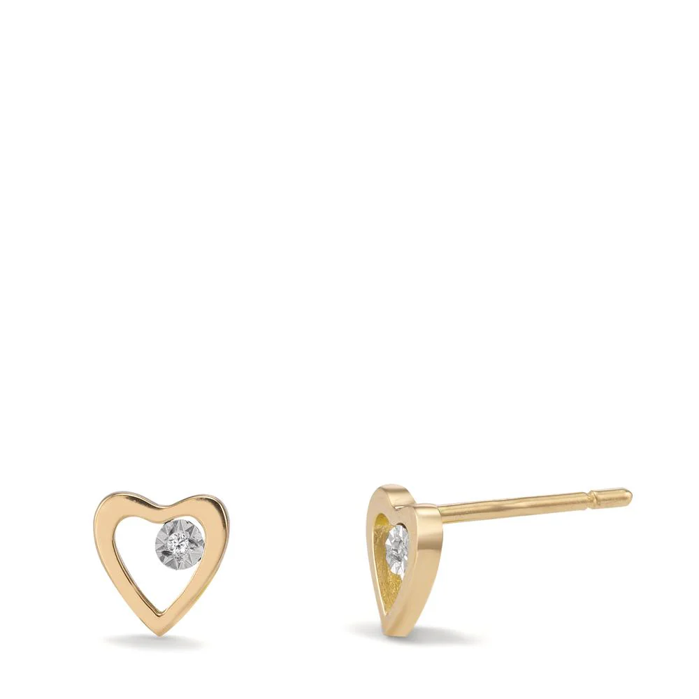 Orecchini a bottone Oro giallo 750/18 carati Diamante 0.01 ct, 2 pietra, w-si Cuore Ø6 mm
