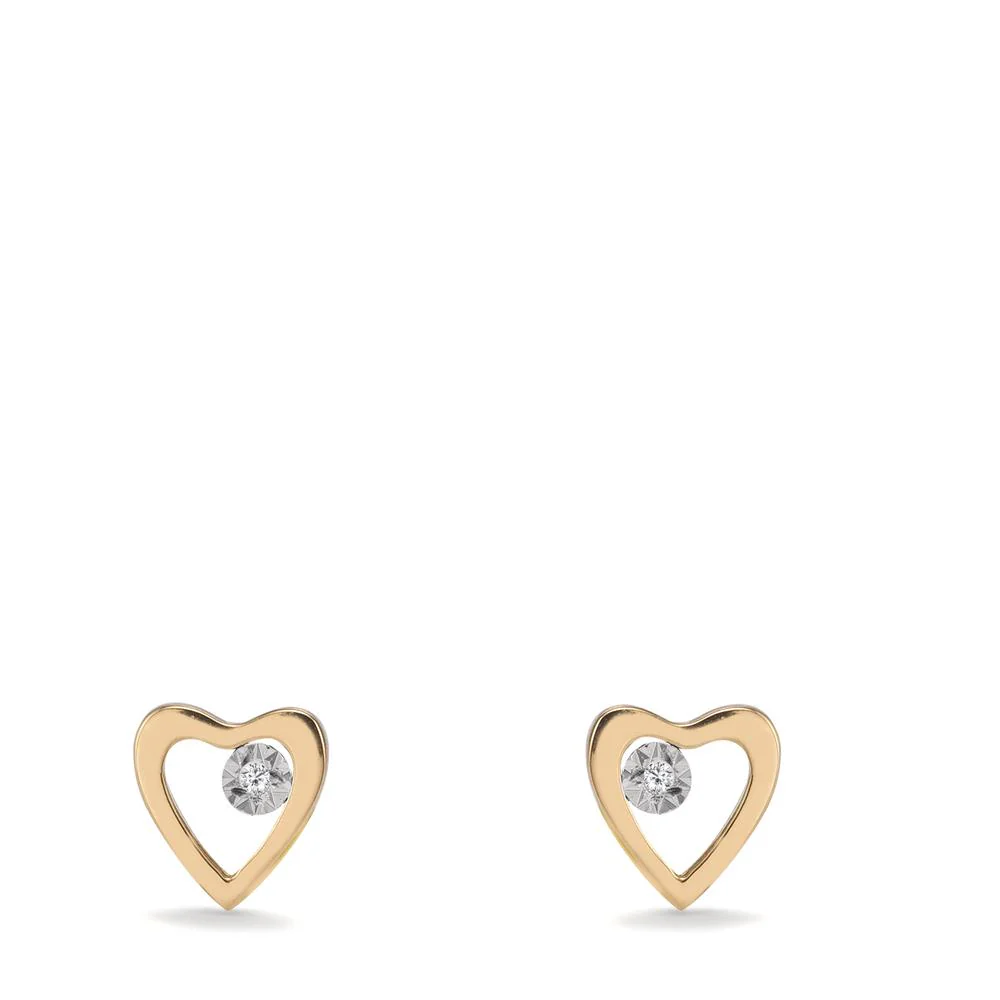 Orecchini a bottone Oro giallo 750/18 carati Diamante 0.01 ct, 2 pietra, w-si Cuore Ø6 mm - Image 2