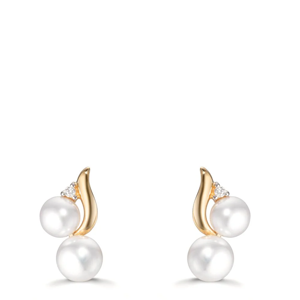 Orecchini a bottone Oro giallo 750/18 carati Diamante 0.015 ct, 2 pietra, w-si Perla coltivata d'acqua dolce, 2 Perla 4.5-5 mm - Image 2