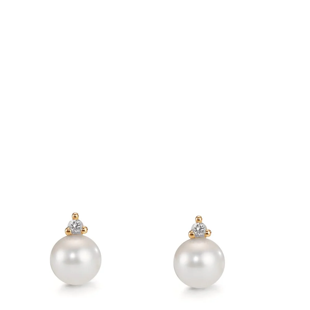 Orecchini a bottone Oro giallo 750/18 carati Diamante 0.02 ct, 2 pietra, w-pi1 Perla coltivata d'acqua dolce bianco, 2 Perla, 4.5 mm - Image 2