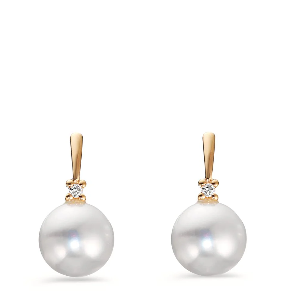 Orecchini a bottone Oro giallo 750/18 carati Diamante 0.02 ct, 2 pietra, w-pi1 Perla coltivata d'acqua dolce bianco, 2 Perla, 7 mm - Image 2