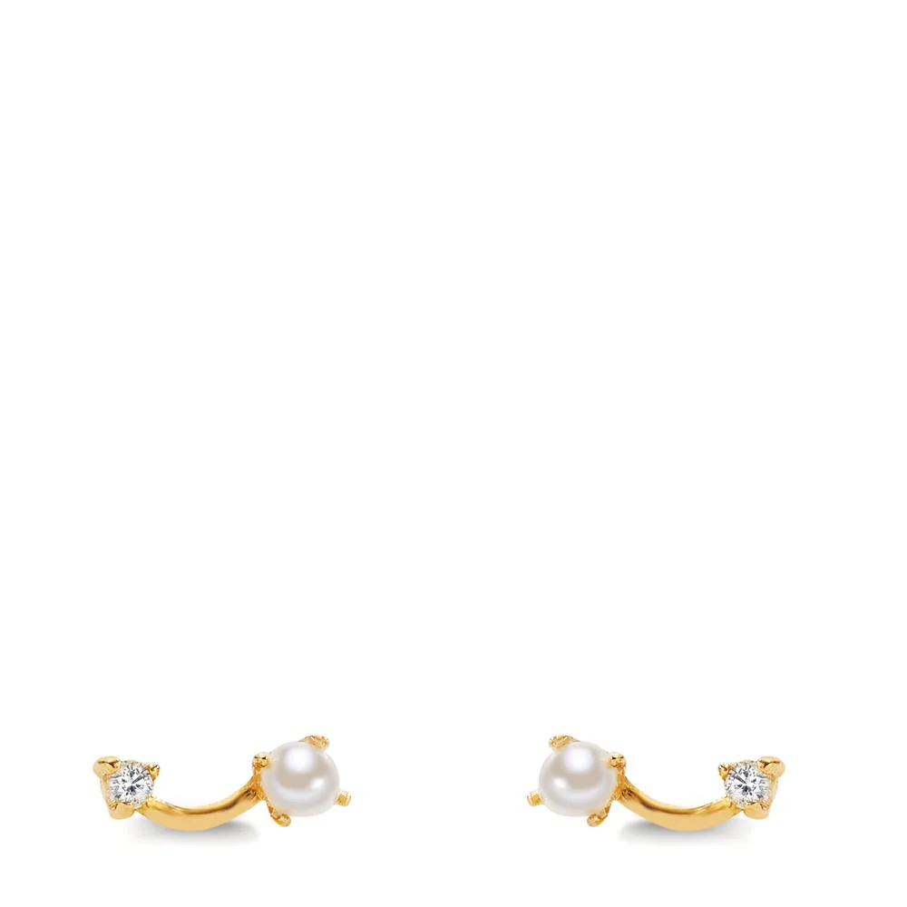 Orecchini a bottone Oro giallo 750/18 carati Diamante 0.02 ct, 2 pietra, w-si Perla coltivata d'acqua dolce bianco, 2 Perla, 2 mm - Image 2