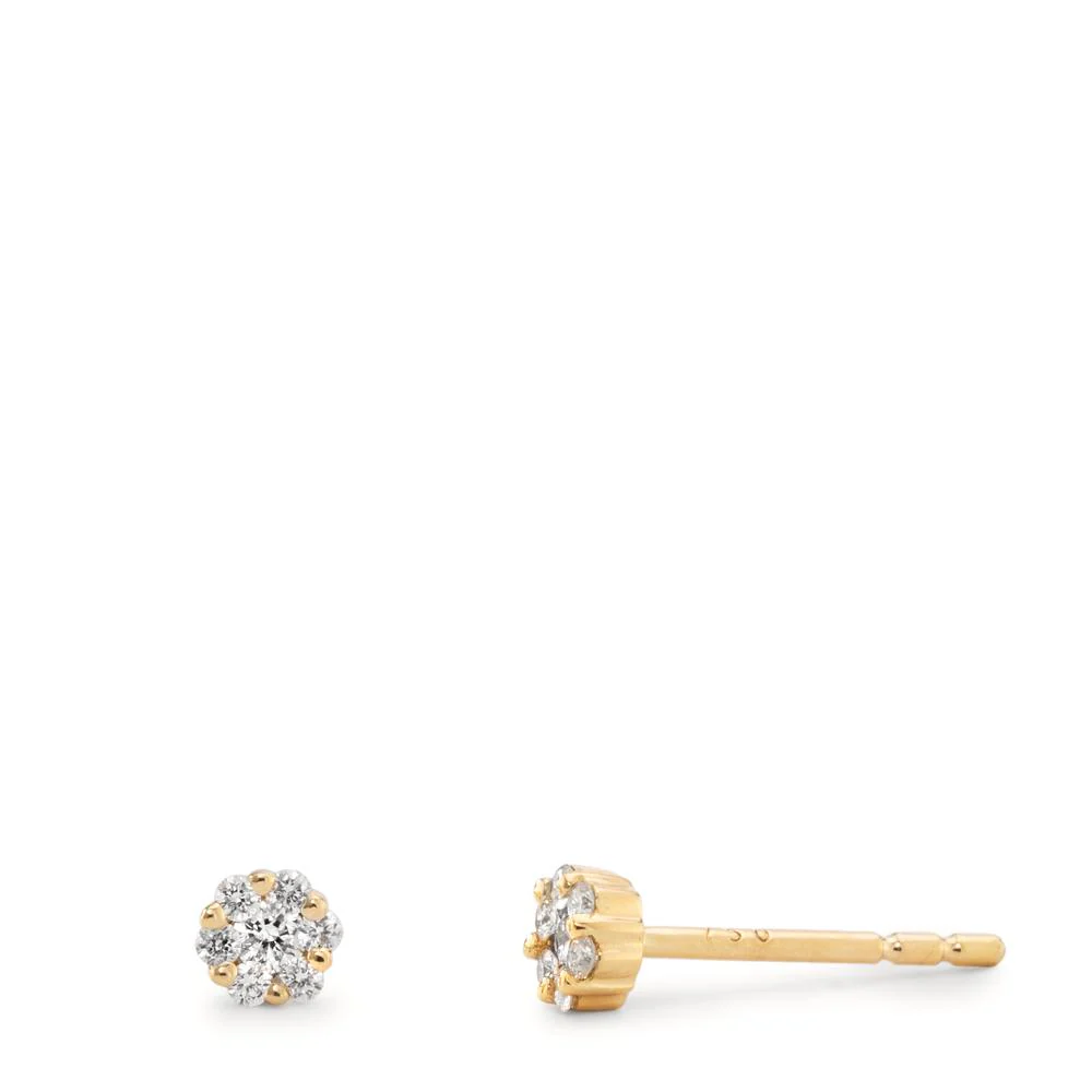 Orecchini a bottone Oro giallo 750/18 carati Diamante 0.10 ct, 14 pietra, w-si Ø3 mm