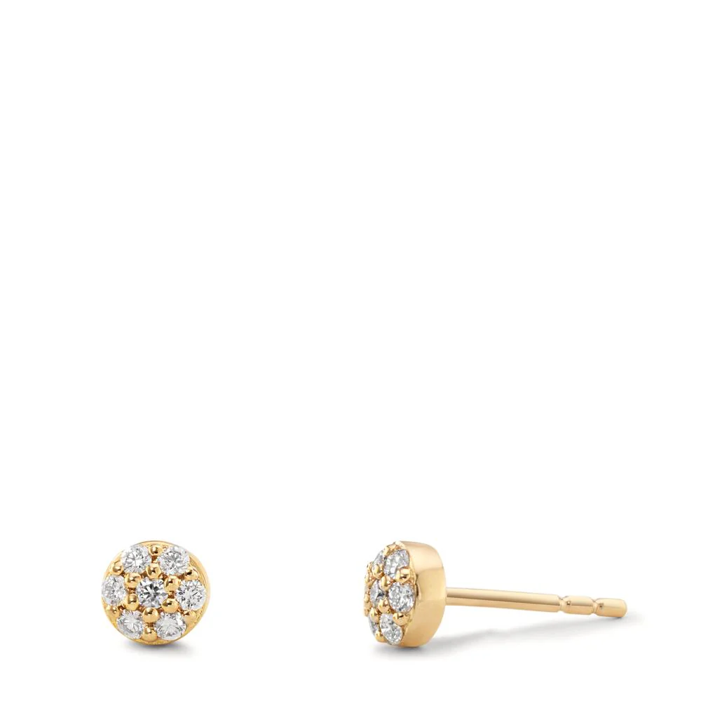 Orecchini a bottone Oro giallo 750/18 carati Diamante 0.15 ct, 14 pietra, w-si Ø4.5 mm