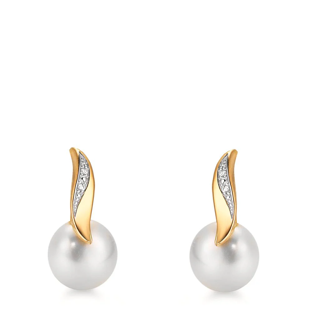 Orecchini a bottone Oro giallo 750/18 carati Diamante bianco, 0.10 ct, 2 pietra, [Brillant], w-si Perla coltivata d'acqua dolce bianco, 2 Perla, 7 mm - Image 3