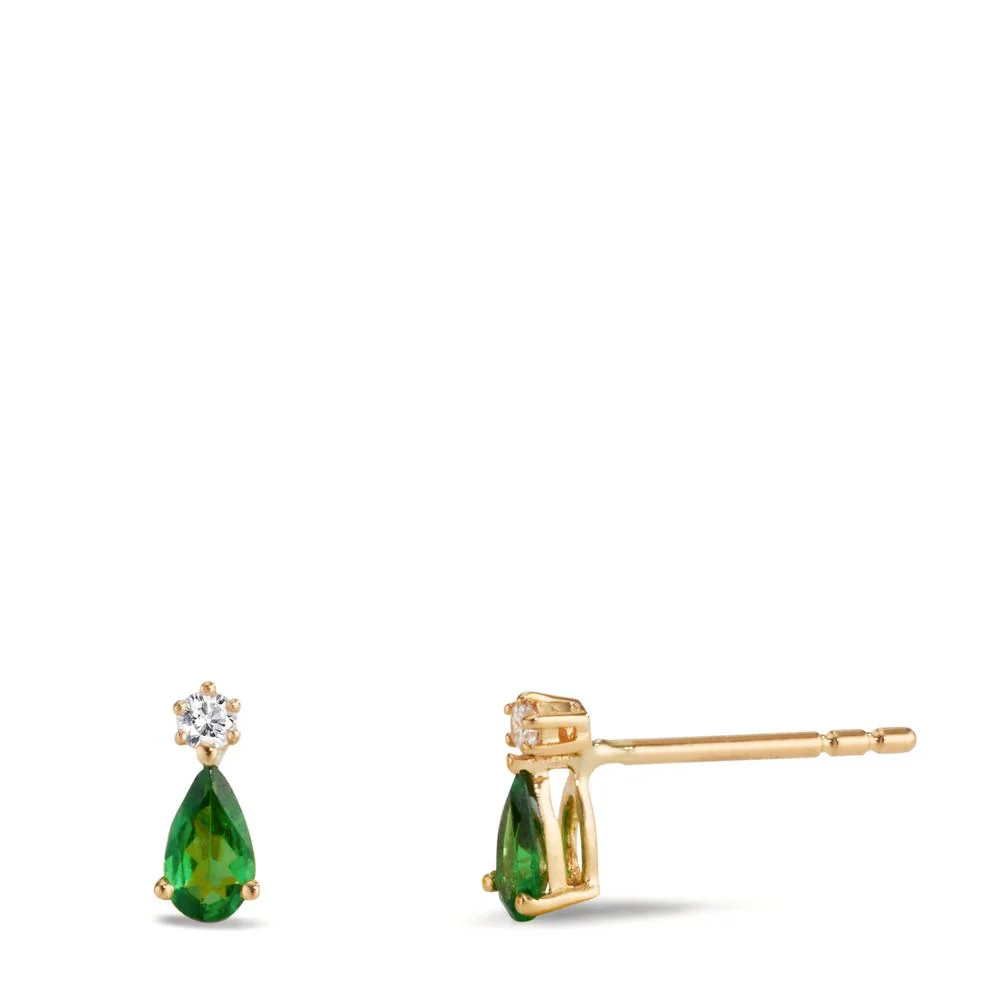Orecchini a bottone Oro giallo 750/18 carati Granato verde, 2 pietra, Diamante 0.05 ct, w-si
