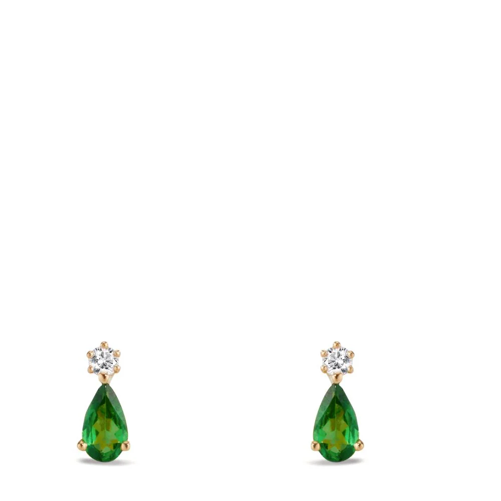 Orecchini a bottone Oro giallo 750/18 carati Granato verde, 2 pietra, Diamante 0.05 ct, w-si - Image 2
