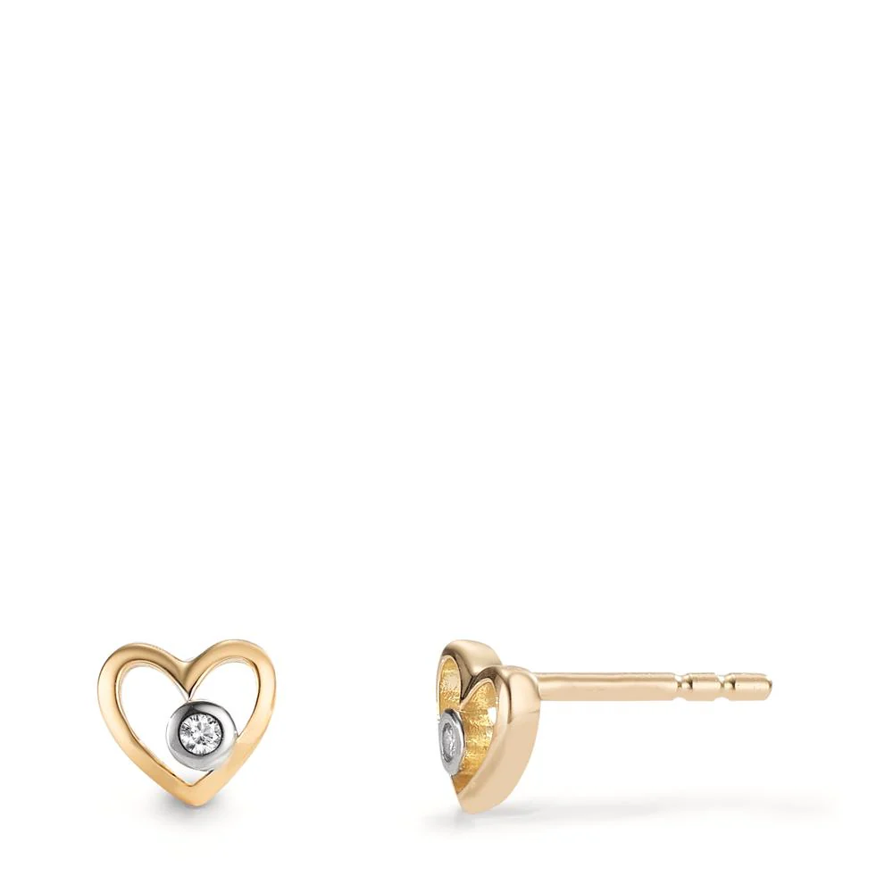 Orecchini a bottone Oro giallo 750/18 carati Laboratorio di diamanti coltivato 0.02 ct, 2 pietra, w-si Cuore Ø6 mm