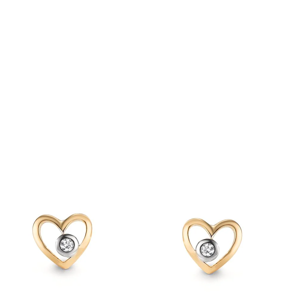 Orecchini a bottone Oro giallo 750/18 carati Laboratorio di diamanti coltivato 0.02 ct, 2 pietra, w-si Cuore Ø6 mm - Image 2