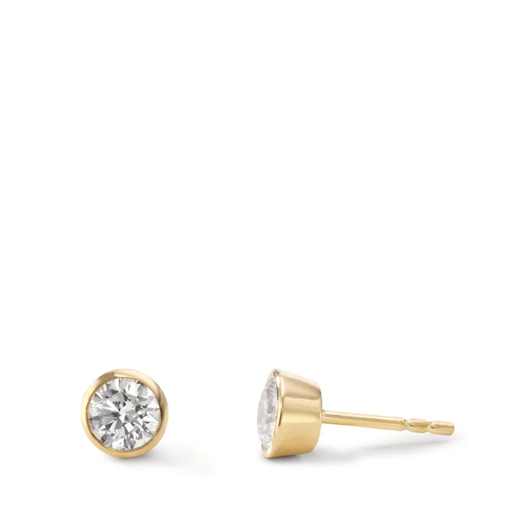 Orecchini a bottone Oro giallo 750/18 carati Laboratorio di diamanti coltivato 1 ct, 2 pietra, w-si Ø6 mm