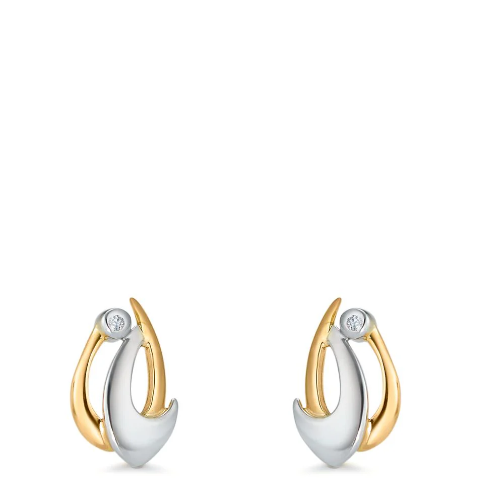Orecchini a bottone Oro giallo 750/18 carati, Oro bianco 750/18 carati Diamante 0.02 ct, 2 pietra, p1 - Image 2
