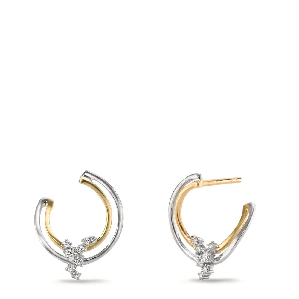 Orecchini a bottone Oro giallo 750/18 carati, Oro bianco 750/18 carati Diamante 0.09 ct, 14 pietra, w-si