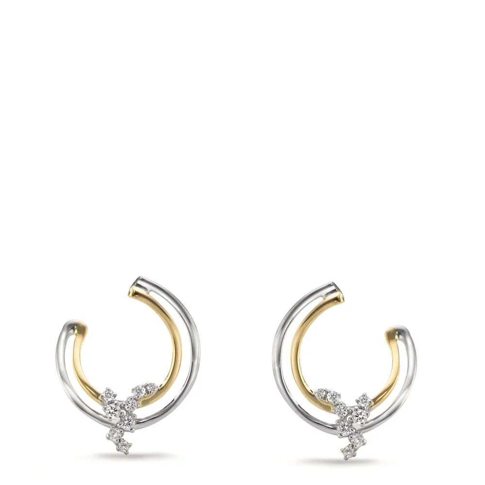 Orecchini a bottone Oro giallo 750/18 carati, Oro bianco 750/18 carati Diamante 0.09 ct, 14 pietra, w-si - Image 2
