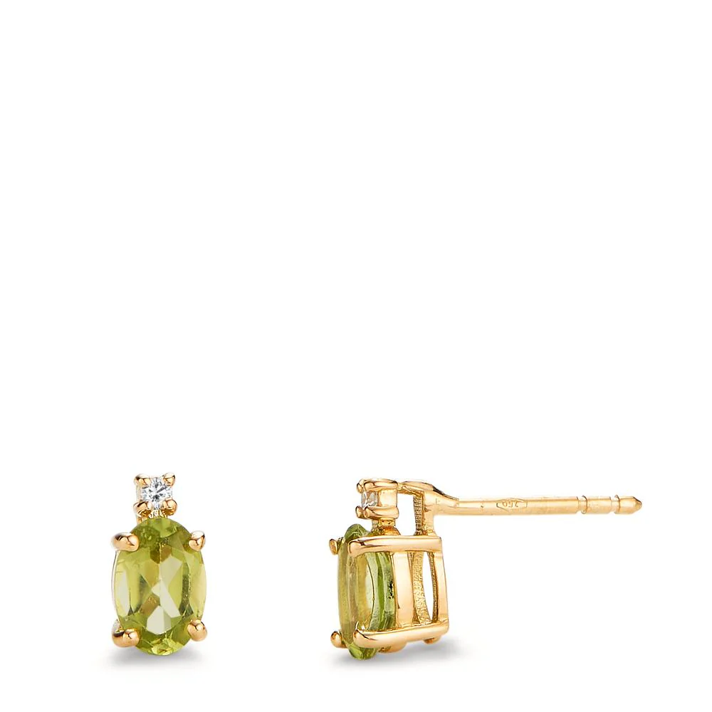 Orecchini a bottone Oro giallo 750/18 carati Peridoto 1 ct, 2 pietra, Diamante 0.03 ct, 2 pietra, w-si