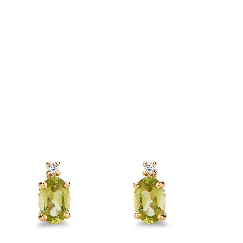 Orecchini a bottone Oro giallo 750/18 carati Peridoto 1 ct, 2 pietra, Diamante 0.03 ct, 2 pietra, w-si - Image 2