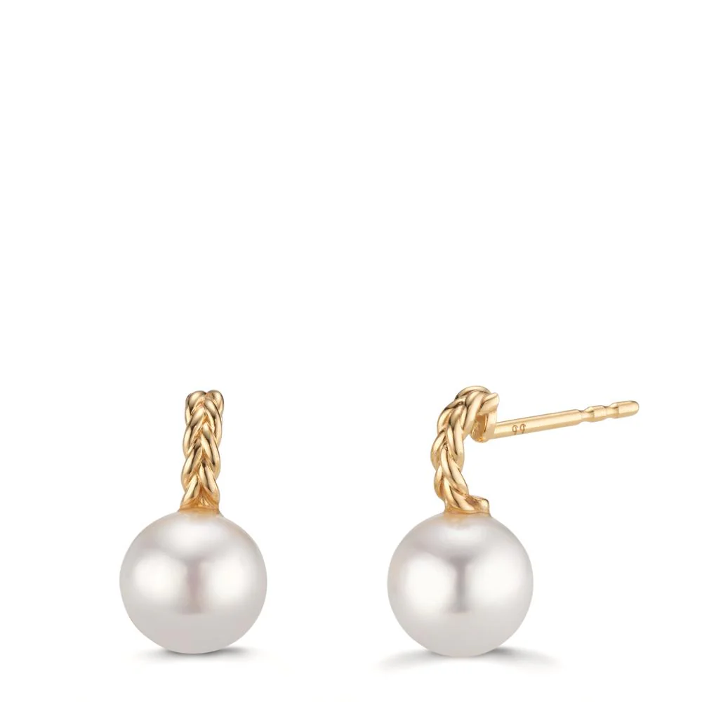 Orecchini a bottone Oro giallo 750/18 carati Perla coltivata d'acqua dolce, 2 Perla, 7.5 mm