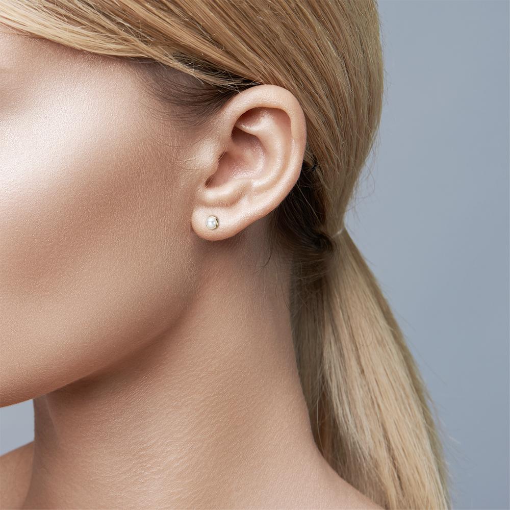 Orecchini a bottone Oro giallo 750/18 carati Perla coltivata d'acqua dolce bianco, 2 Perla, 5.5 mm Ø6.5 mm - Image 3