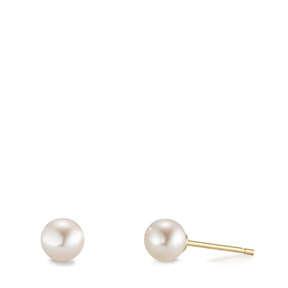 Orecchini a bottone Oro giallo 750/18 carati Perla coltivata d'acqua dolce [Rund], 2 Perla, 5 mm