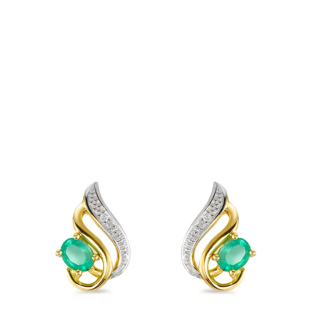Orecchini a bottone Oro giallo 750/18 carati Smeraldo 0.01 ct, w-si, Diamante 0.01 ct, 2 pietra - Image 2